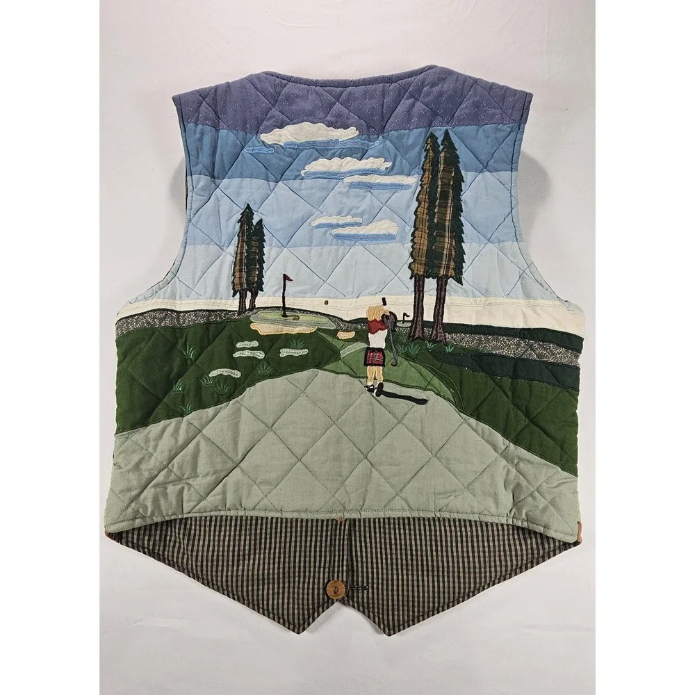 Vintage Unmarked Reversible Quilted‎ Golf Vest Gingham Plaid Wooden Buttons